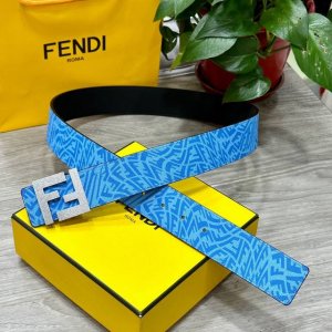 fendl 芬迪 专柜同款 宽40Mm原版定制天蓝色Ffvertigo图案皮料 搭配Ff按钉钢扣 时尚潮流 经典百搭款