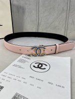 特 宽度3.0Cm Chanel 香奈儿 女士腰带皮带新款柔软的进口小牛皮金 银色方钻金属钢扣。