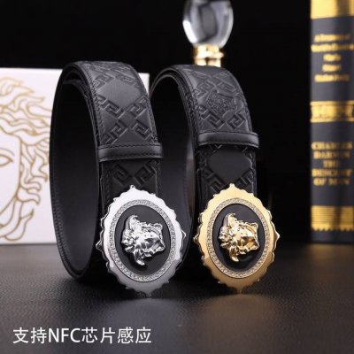 特 范思哲秘原单高档品质专柜官网同步支持NFC感应宽度3.8镶钻扣头意大利双面进口头层小牛皮原版花纹手感极佳 上身郊果棒男士最爱商务休闲两用长度100一125下