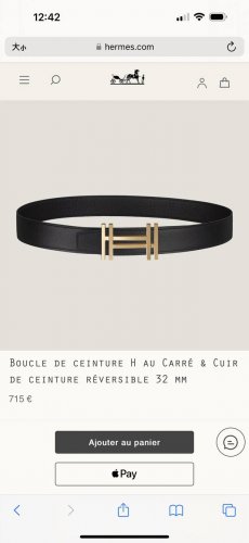 特 H Au Carre 五金搭配Togo皮带身 32Mm 黑色
