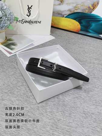 特 圣罗兰 宽度2.0CM 品质款式 双面柔软小牛皮料，手感柔软舒适。纯铜皮带针扣 古铜 古银 尾巴孔位与正品一致采用椭圆孔位，佩戴简单。扣头LOGO与正品一致 - 点击图像关闭