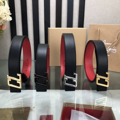 特 3.5宽Christian Louboutin 男士Ricky标志性徽标搭扣黑色腰带红色底，双面牛皮。