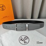 HermèS 爱马仕针扣皮带 原单品质 进口头层牛皮 锡器灰色荔枝纹面搭配黑色平纹底 35Mm宽 配官网亮银 亮金扣