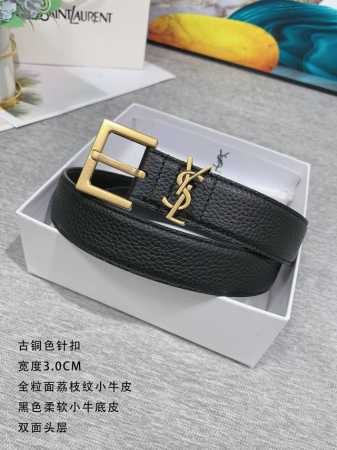 特 圣罗兰 宽度3.0CM 品质款式 双面柔软小牛皮料，手感柔软舒适。纯铜皮带针扣 古铜 古银 尾巴孔位与正品一致采用椭圆孔位，佩戴简单。扣头LOGO与正品一致 - 点击图像关闭