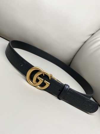 特 Gucci Signature 官網更新3.0寬度 熱壓款 雙G扣印花纹理坚实 進口小牛皮面皮 - 点击图像关闭