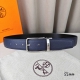 HermèS 爱马仕针扣皮带 原单品质 进口头层牛皮 深蓝色荔枝纹面搭配黑色平纹底 35Mm宽 配官网亮银 亮金扣