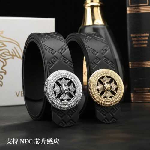 特 范思哲秘原单高档品质专柜官网同步支持NFC感应宽度3.9精美镶钻扣头意大利双面进口头层小牛皮原版美人头花纹手感极佳 上身郊果棒男士最爱商务休闲两用长度100