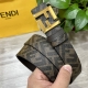 图片包装＋10 Fendi 芬迪 专柜同款 宽3.5Cm 双环正反用腰带 Ff按钉搭扣 咖啡色Cuoio Romano皮革材质 反面面料带有烟草黄和黑色Ff图案