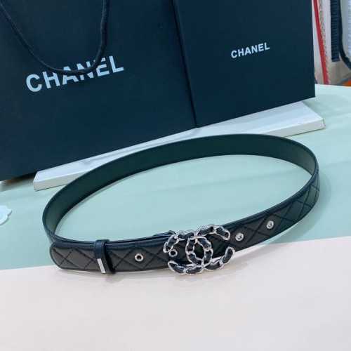 特 C Hanel Logo 皮条配色 Cc扣 黄铜金色金属 3.0Cm精品 羊皮腰带 手感柔软极佳 典雅 欧码75、80、85、90、95、100 不含扣长度