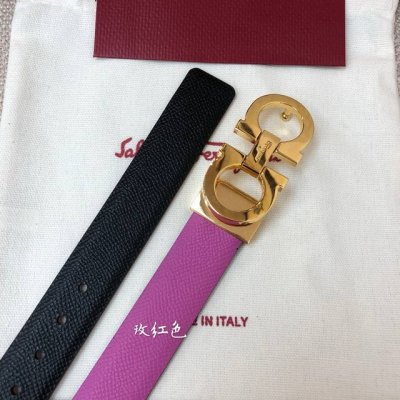 Ferragamo 25Mm金属Gancio双扣，女士双面牛皮，质感十足 独特复古风格 时髦中带着随性和酷感 .支持芯片扫码