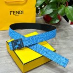 Fendl芬迪专柜同款 宽40Mm原版定制天蓝色Ffvertigo图案皮料 搭配Ff按钉钢扣 时尚潮流 经典百搭款