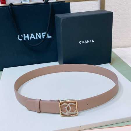 特 C Hanel 24S Cc 水钻 Logo字母搭扣 黄铜金属小牛皮腰带 手感柔软 细腻 3.0Cm - 点击图像关闭