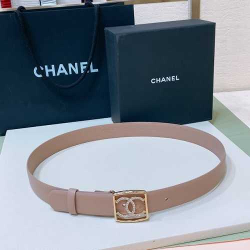 特 C Hanel 24S Cc 水钻 Logo字母搭扣 黄铜金属小牛皮腰带 手感柔软 细腻 3.0Cm