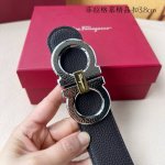 特 品牌：菲拉格慕新款进口3. 8平滑双面头层小牛皮，手感细腻柔软。搭配纯钢平滑精品钢扣，男士必备！宽度： 3. 8Cm平滑钢扣头层牛皮皮带