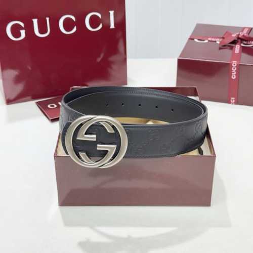 G家。商务休闲、正装均可佩戴！3.8Cm 热压品牌花纹牛皮 最新款扣头，抛光扣头、时尚百搭双面均可佩戴