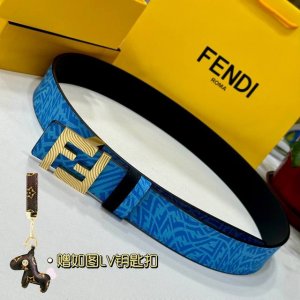 Fendl 芬迪 专柜同款 宽40Mm原版定制天蓝色ffvertigo图案皮料 搭配ff按钉钢扣 时尚潮流 经典百搭款