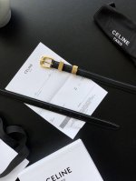 Celine新品椭圆形针扣女士腰带 纯铜金色 双面意大利原厂小牛皮 手缝蜡线 宽度1.8Cm 顶级