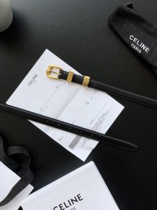 Celine新品椭圆形针扣女士腰带 纯铜金色 双面意大利原厂小牛皮 手缝蜡线 宽度1.8Cm 顶级