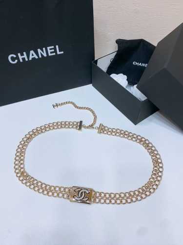 Chanel 25早春链条腰带 金属与树脂黑 白 Cc经典Logo镂空标志 浅金色金属 均码