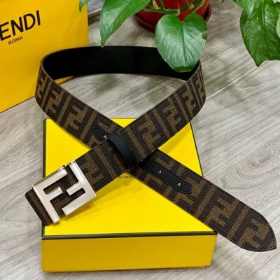 特 片Endl 芬迪 专柜同款 宽3.8Cm 原版定制布料 单环皮带钢扣 Ff图案布料材质 黑色皮革内衬 单钉镀钯金属配件 时尚潮流 经典