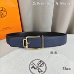 Hermè 爱马仕 双头尖 双面原版 原单品质 进口头层牛皮 深蓝色荔枝纹搭配黑色平纹 寸半38Mm 配H官网新款金 银 黑扣