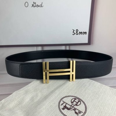 特 HermèS爱马仕 双头尖 双面原版 原单品质 进口头层牛皮 黑色荔枝纹搭配黑色平纹 寸半38Mm 配官网双H黑 银 金扣