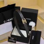 chanel 24S Cc 珍珠 水钻 白 与 黑 字母 Logo搭扣 黄铜金属小牛皮腰带 手感柔软 细腻 3.0Cm 码数75- -100