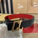 特 3.5宽christian Louboutin 男士ricky标志性徽标搭扣黑色腰带红色底，双面牛皮。