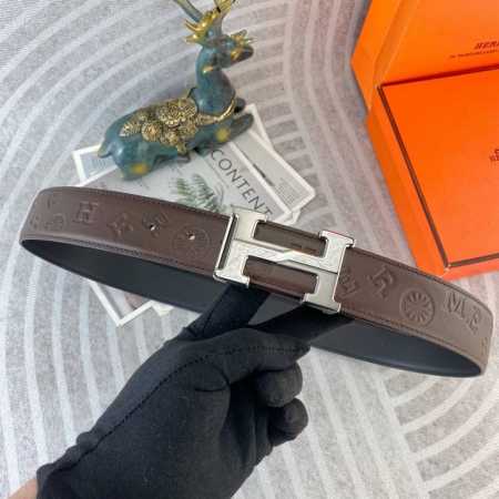 爱马仕 特种皮腰带系列 ，原厂五金精品不锈钢扣，手感柔软舒适 宽3.8Cm。 - 点击图像关闭