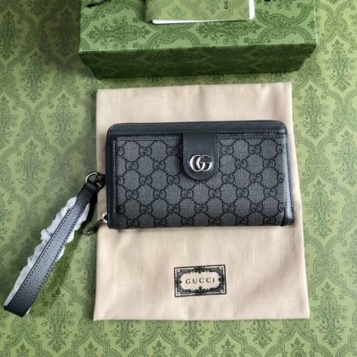 顶配版 新款岀货 款号760248 Ophidia系列融合Gucci传统精髓与现代设计，匠心呈献亮眼新作。这款钱包以灰色和黑色Gg Supreme帆布匠心打造，