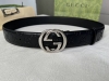 原单品质 Gucci 古驰男款互锁G金属扣腰带，采用热压技术的Gucci Signature真皮精制而成，触感厚实，印花图案清晰分明。4厘米 65637200