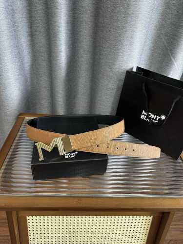 特 Montblanc 万宝龙男士皮带 宽度 3.5Cm宽 意大利进口小牛皮配以精品抛光五金扣 腰带细节完美 长度可自行裁剪