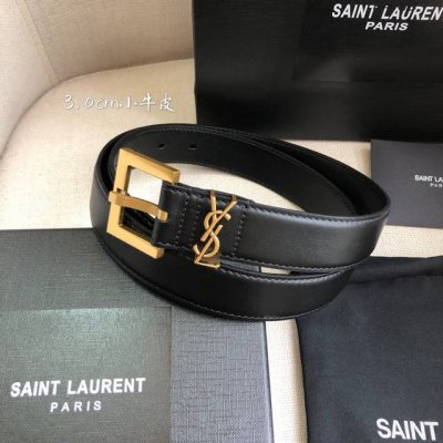 特 Ysl平纹顶级小牛皮软腰带 3.0Cm方形针铜扣非市场合金扣Cassandre 标识腰带环