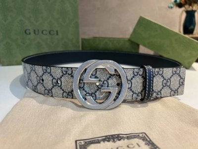 古驰男士Pvc配皮双G精钢滚砂金属扣38Mm，经典热门款。顶级