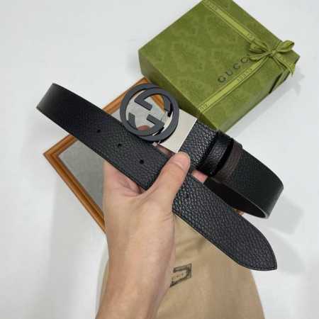 特 Gucci 古奇官网经典 正品规格 3.8Cm原版品质头层小牛皮压花 进口头层底 双g抛光旋转亮面扣 - 点击图像关闭