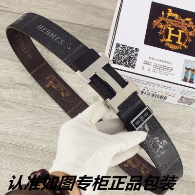品名：爱玛仕.Her..Mes原单 型号：认准如图专柜包装，赠送打孔器 材料：百分百头层牛皮皮带，24K纯钢扣中间带logo字母保证真皮。双面可