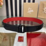 特 3.8宽Christian Louboutin 男士Ricky标志性徽标搭扣黑色腰带红色底，双面牛皮。