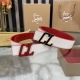 特 3.5宽christian Louboutin 男士ricky标志性徽标搭扣黑色腰带红色底，双面牛皮。