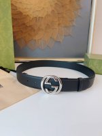 特 Gucci 优质柔软细腻小牛皮面料 内衬进口专用底皮 宽度4.0Cm 新版圆润互扣式双g搭扣