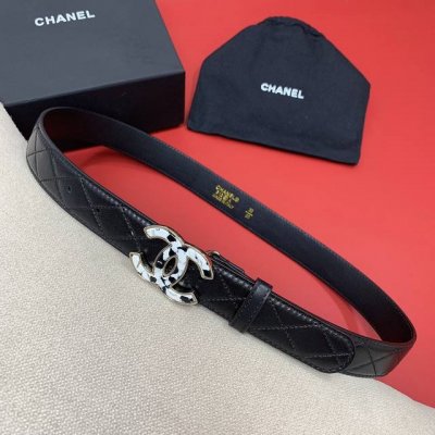 特 chanel 24c 珐琅 黑 与白 渐变logo铜扣 小牛皮腰带 双面头层牛皮 3.0cm
