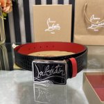 3.8宽christian Louboutin 男士ricky标志性徽标搭扣黑色腰带红色底，双面牛皮。