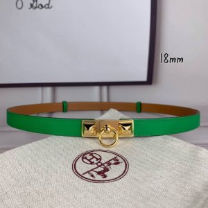 HermèS 爱马仕女款金字塔腰带，进口手掌纹，绿色＋E土黄色平纹底，配原单钢扣，带身18Mm宽，腰围大小可调节