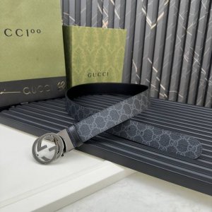 Gucci 473030 Kgdhn 525040 黑蓝色Supreme pvc老花 进口小牛皮底 宽度3.7Cm 小标Gg旋转扣[原单精品扣] 双面可用 可裁