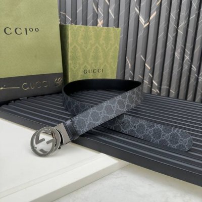 Gucci 473030 Kgdhn 525040 黑蓝色Supreme pvc老花 进口小牛皮底 宽度3.7Cm 小标Gg旋转扣[原单精品扣] 双面可用 可裁