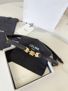 特 赛琳、Taurillon 中腰 金色饰面金属件 钩扣 每个中央方形金属件上均镌刻Celine Paris标识。 可调节均码腰带，配滑扣。