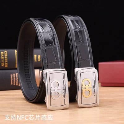 特P200 菲拉格慕自动秘原单高端品质专柜官网同步宽度3.5Cm精美自动钢扣头意大利进口包边鳄鱼肚纹手感极佳 上身郊果棒男士最爱商务休闲长度100一125下单请