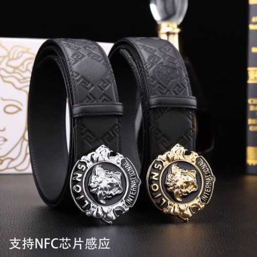 特 范思哲秘原单高档品质专柜官网同步支持NFC感应宽度3.8镶钻扣头意大利双面进口头层小牛皮原版花纹手感极佳 上身郊果棒男士最爱商务休闲两用长度100一125下