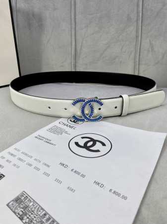 特 宽度3.0Cm Chanel 香奈儿 女士腰带皮带新款柔软的进口小牛皮金 银色方钻金属钢扣。 - 点击图像关闭