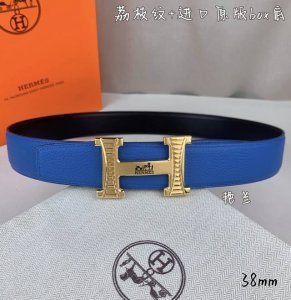 HermèS爱马仕 双头尖 双面原版 原单品质 进口头层牛皮 艳兰色荔枝纹搭配黑色平纹 寸半38Mm 配优质纯钢H 花纹金 银扣