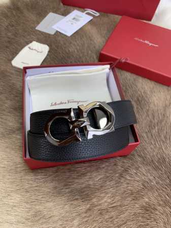 Ferragamo菲拉格慕 男士腰带 正品尺寸3.5Cm双面头层头层牛皮 纯铜五金 码数长度可自剪 送礼佳品！配全套包装礼盒 - 点击图像关闭